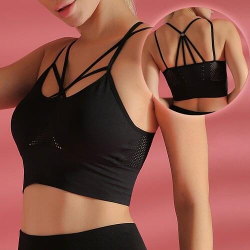 Women Sports Bra Hollow Out Criss-cross Strappy Removable Padded Athletic Workout Yoga Running Crop Tops