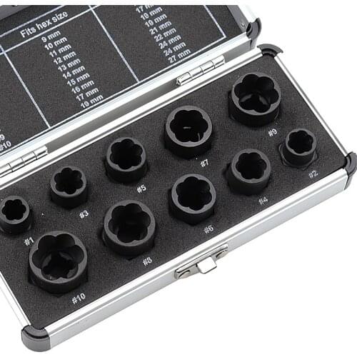 10Pcs Nut Screw Remover Extractor 9-19mm Removal Set Bolt Impact Damaged Nut Screw Removal Socket Wrench Extractor Hand Tool Kit