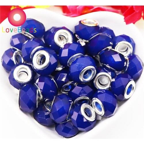 10Pcs Blue Jelly Resin Faceted Murano Loose Large Hole Glass Spacer Beads Fit Pandora Bracelet Snake Chain Slide Charm Necklace