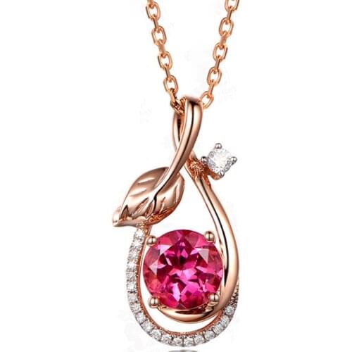 18K ROSE GOLD COLOR RUBY RED CRYSTAL GEMSTONE PENDANT NECKLACES FOR WOMEN CHOKER DIAMONDS LUXURY BIJOUX BAGUE JEWELRY PARTY GIFT