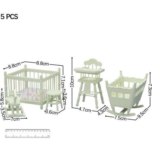 5pcs 1/12 Wood Dolls House Bedroom Set Handcraft Furniture Girls Boys Toddlers Playset Toys Furnishings Decor