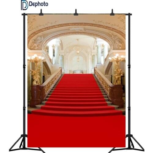 DePhoto Luxurious Wedding Photography Backdrops Red Carpet White Brick Hall Birthday Party Backgrounds for Photography Studio