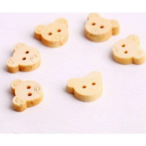 Wooden Bear Buttons Natural Color For Dolls Clothes Women Hat Children Pullover Sewing Accessories Craft Supplies 100pcs 11*12mm