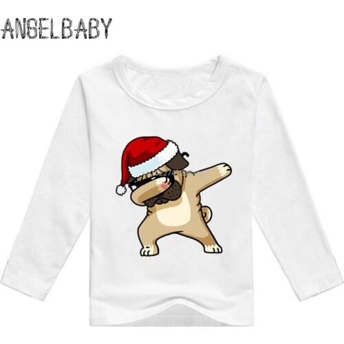 Kid Dabbing Unicorn/Cat/Pug/Panda Santa Hat Christmas Pattern T shirt Baby Girls Funny T-shirt Boys Cartoon Cute Clothes,LKP5242