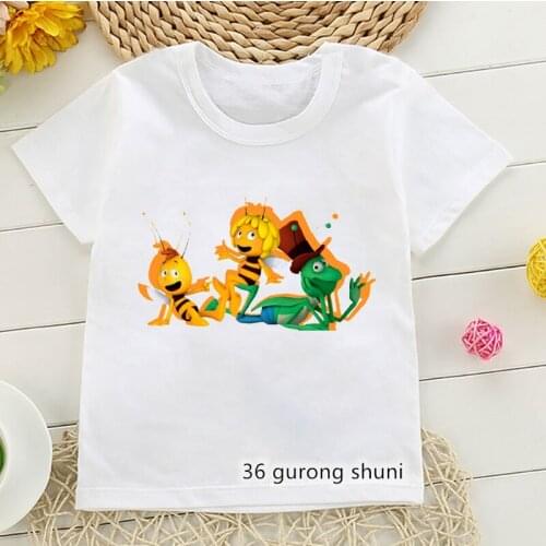 Newly boys t shirts funny Maya and the Bee cartoon print girls t-shirts summer Harajuku tee children tshirt white tops wholesale