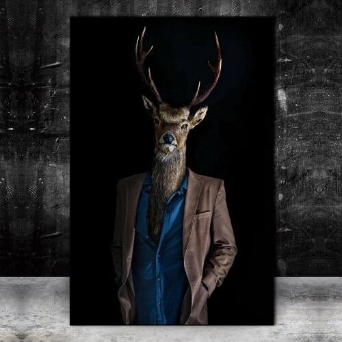 Deer in a Business Suit Canvas Art Posters And Prints Fashion Ideas Canvas Paintings On the Wall Art Nordic Animals Pictures