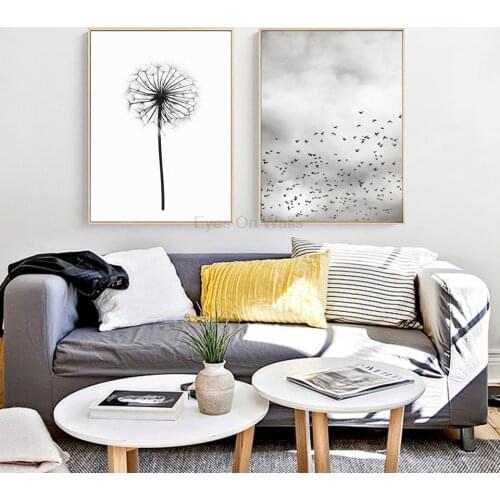 Nordic Dandelion Painting Poster Print Scandinavian Canvas Painting Black White Wall Picture Art Home Decor 2 Pieces No Frame