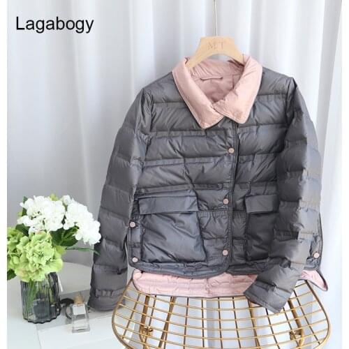 Lagabogy 2021New Winter Oversize 90% White Duck Down Coat Women Casual Warm Short Jacket Female Autumn Ultra Light Parka Outwear