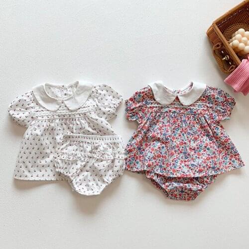 New 2021 Summer Infant Baby Girls Cherry Short Sleeve T-shirt + Shorts Clothing Sets Kids Girl Floral Clothes Suits