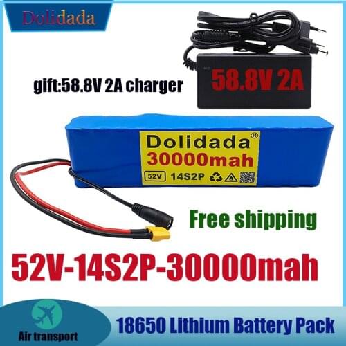 52V 14S2P 30000mAh 18650 800W lithium battery for balance car, electric bicycle, scooter, tricycle+58.8V2A charger