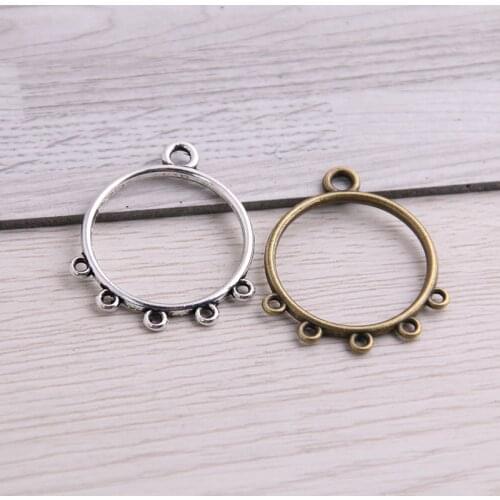 SWEET BELL 40pcs 29*30mm Two Color Zinc Alloy Necklace Charm Jewelry DIY Hollow Simple Round Connector Pendant Necklace