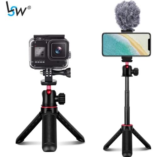 Mini Selfie Stick Tripod Tabletop Stand for iPhone Android Camera Gopro, Extendable Handle with 360degree Ball Head Cold Shoe