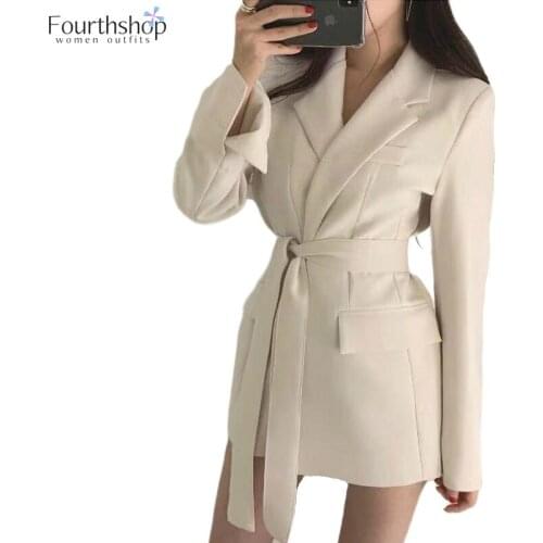 Fashion Women Blazer Jacket Long Style Korean Coat with Sash 2020 Autumn Winter Casual Outwear Black Jackets Female Clothes XL