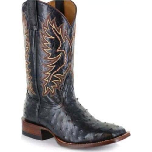 Comemore Mens Embroidered Cowboy Boots Western Boots Mens Retro Knee High Boots Handmade Leather Cowboy Boots Plus Size 38-48