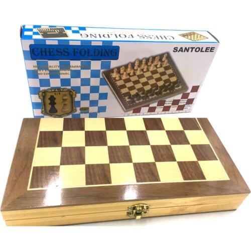 Wooden Chess Game Set Portable Lightweight Foldable Board Game Educational Toy Kit For Children Playing Chess Table Game
