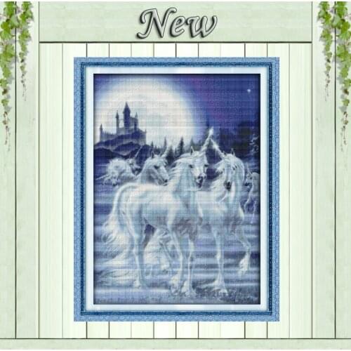 Unicorn Mascot animal Horse Painting Counted Print on canvas DMC 14CT 11CT DIY Cross Stitch NKF Needlework Kits Embroidery Sets