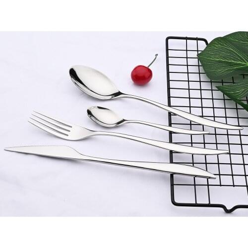 4/16Pcs Silver Mirror Cutlery Set Western 18/10 Stainless Steel Tableware Home Spoon Fork Knife Kit Dinnerware Set Flatware