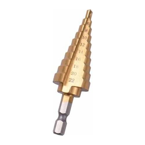 Wholesales 1PCS HSS step drill bit set cone hole cutter Taper metric 4 - 22mm 1 / 4 "titanium coated metal hex core drill bits