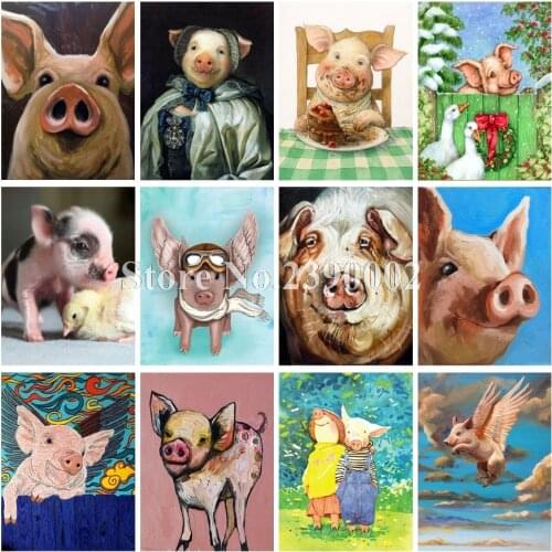 Wall Decor DIY Diamond Painting Mosaic Cross Stitch Animal Pig Picture Full Diamond Embroidery Swine Decoration Gifts Christmas