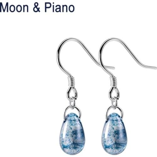 2019 New 925 Silver Earrings Female Fashion Art Blue Drop-Shaped Earring Birthday Gift Temperament Goddess Short Ear Jewelry