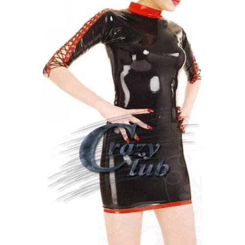 New Handmade Sexy Erotic Sex Products Black and Red Sexy Women Latex mini dress Spliced Dress Fetish Fast Delivery