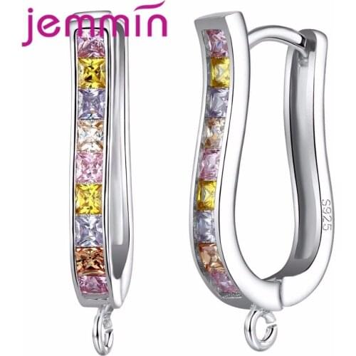 New Letter U Shape Hoop Earrings Women Wedding Jewelry Findings Fine 925 Sterling Silver Crystal Bijoux 10PCS