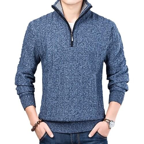 New Winter Mens Sweater Casual Pullover Mens Warm Sweaters Men Slim Stand Collar Knitted Pullovers Male Coats Half Zip Sweater
