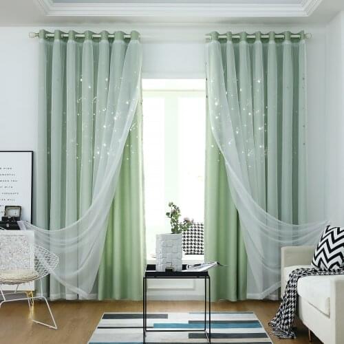 Window Curtain Panel Drapes Bay Window Hollow-Out Solid Curtain Eyelet Star Double-Layer Dream Yarn Meteor Window 140x260cm D30