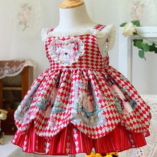 Baby girl summer vintage Spanish Turkey strap lolita printed dress kids bow birthday party ball gown princess dress