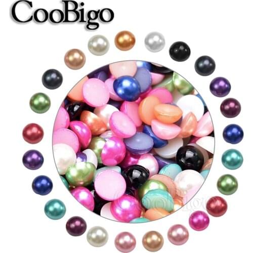 100pcs 10mm Color Imitation Pearls Bead Craft Half Round Flatback Beads Nail Jewelry Making DIY Decor Clothing Accessories