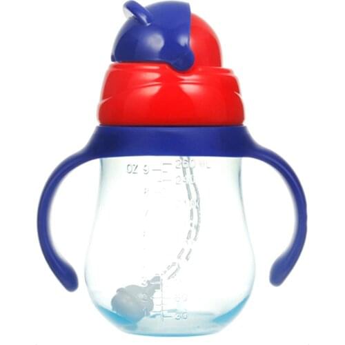 Portable Newborn Baby Bottle 260/330ml Patchwork High quality PP Leak Proof Drinking Water Bottle PatchworkStraw Cup with Handle