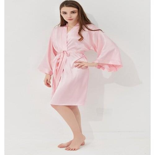 Plain Satin Robes Kimono bathrobe Womens Simplicity Pajamas Wedding Party robes Nightgown Lady Sleepshirts Nightdress #4170
