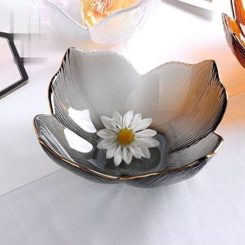 Nordic Style Gold Rim Crystal Transparent Glass Bowl Creative Petal Dish Household Salad Fruit Dessert Ice Cream Bowls Tableware