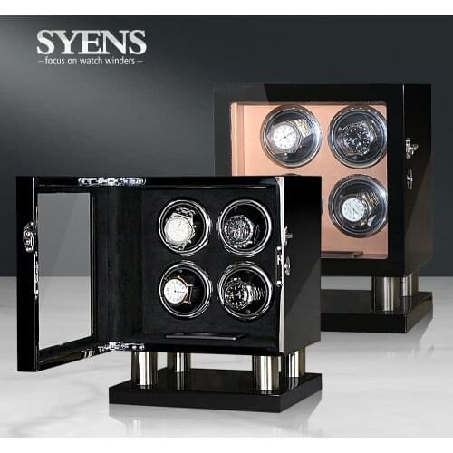 4 Watch Winders Wooden Black leather uhrenbeweg Silent Motor Rotator box Storage display Watches shaker case Luxury