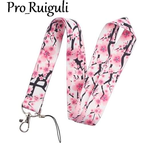 Pink Flowers Plum Blossom Lanyard for Key Phone Cool Neck Strap Lanyard for Camera Whistle ID Badge Cute webbing ribbon