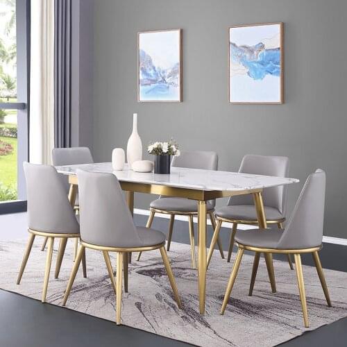 Nordic Light luxury style household stainless steel furniture rectangular marble dining table chair combination