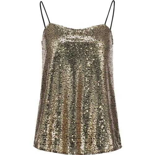 Sparkly Women Sleeveless Spaghetti Strap Sequin Cami Top Loose Ruffled Party Club Tank Top Summer Sexy Festival Raves Top
