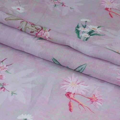 High quality natural pure ramie fabric Printing in full bloom patchwork High end designer robe shirt dress sewing