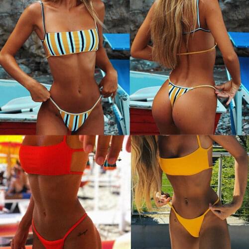 2021 Summer Sexy Women Bikini Set Padded Bra Straps Sleeveless Swimsuit Ladies Bandage Push-up Beachwear Triangle Swimwear