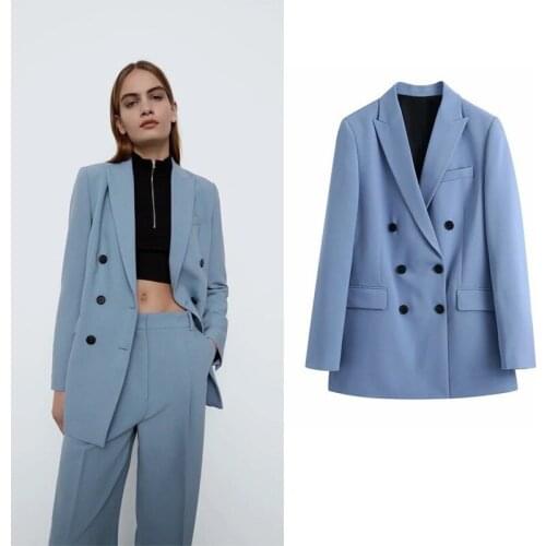 Office Lady Solid Colors Double Breasted Blazer Suit Women Mid Length Commute Blazer Coat Formal Clothes 2021 Spring Autumn Suit