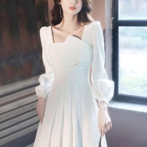 Gentle Elegant Designer White Long Dress Women Temperament Fashion Puff Sleeve Fairy Dress Sweet Party Ball Gown Summer 2021 New
