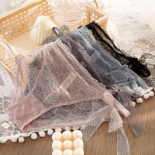 Lace Panties Ladies Sexy Seamless Breathable Buttocks Invisible Low-Waist Jacquard Hollow Briefs Women