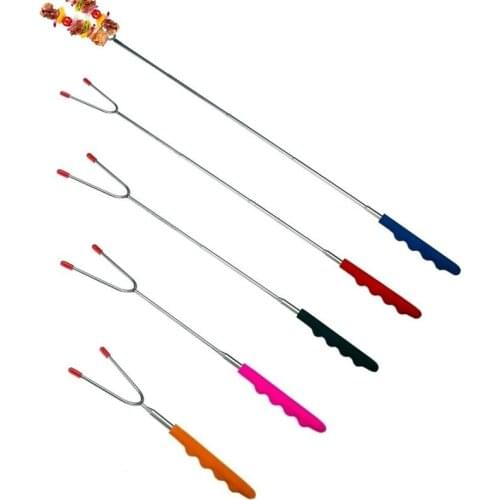 1 PCS Barbecue Tool Stainless Steel Telescopic Barbecue Fork Outdoor Camping Grilled Sausage Grilling Fork