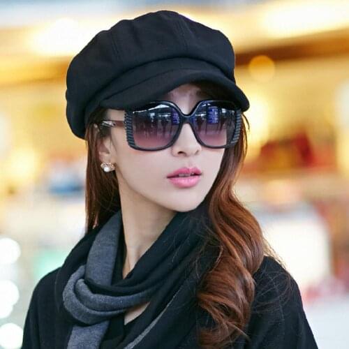 2021 Retro Autumn Winter Women Girl Faux Wool Solid Color Peaked Cap Flat Hat Berets
