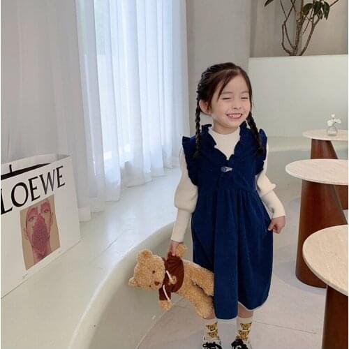 2021 Korea style girls corduroy vest dress fashion cotton autumn winter girls dresses kids clothes 2-8 years