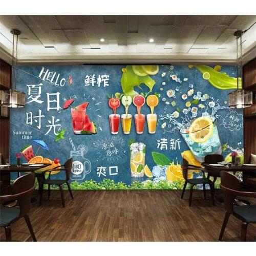 Customized wallpaper 3d blackboard style fresh juice mural fresh drink milk tea shop burger shop tooling background wall обои