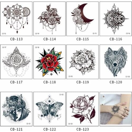 5PC Sexy Mandala Flower Black White Flowers Tattoos Sticker Temporary Drawing Flower Girl Body Art Fake Tattoos Water Transfer