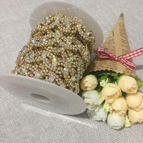 5Yards AB Rhinestone Chain 888 Stones Crystals Trim Banding For Wedding Sash Applique Patch