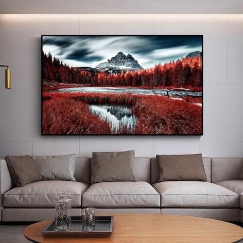 Abstract Wine Red Trees And Grasses Painting Prints And Posters On Canvas Landscape Wall Art For Livinng Room Home Decoration