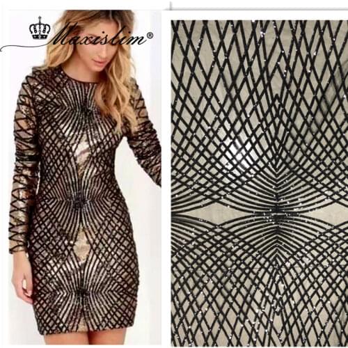 Black Sequins Fabric Striped Tulle Fabrics DIY Accessories Sewing Skirt Evening Dress Home Decoration Embroidered Lace Sequins